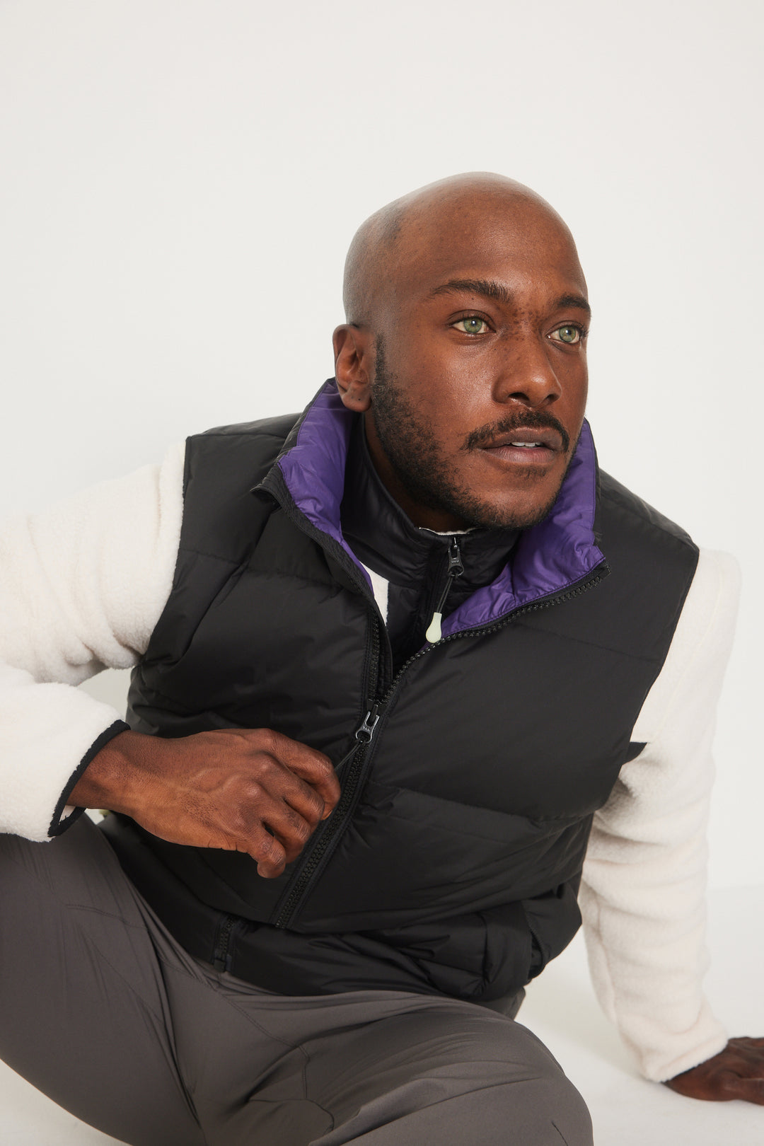 Black vest purple shirt store