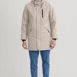 Manteau d'hiver pour homme mi-cuisse. Manteau avec double capuchon et poches latérales