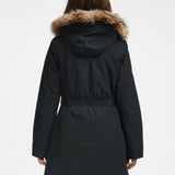 Manteau d'hiver noir mi-long pour femme. Manteau respirant, coupe-vent et imperméable.